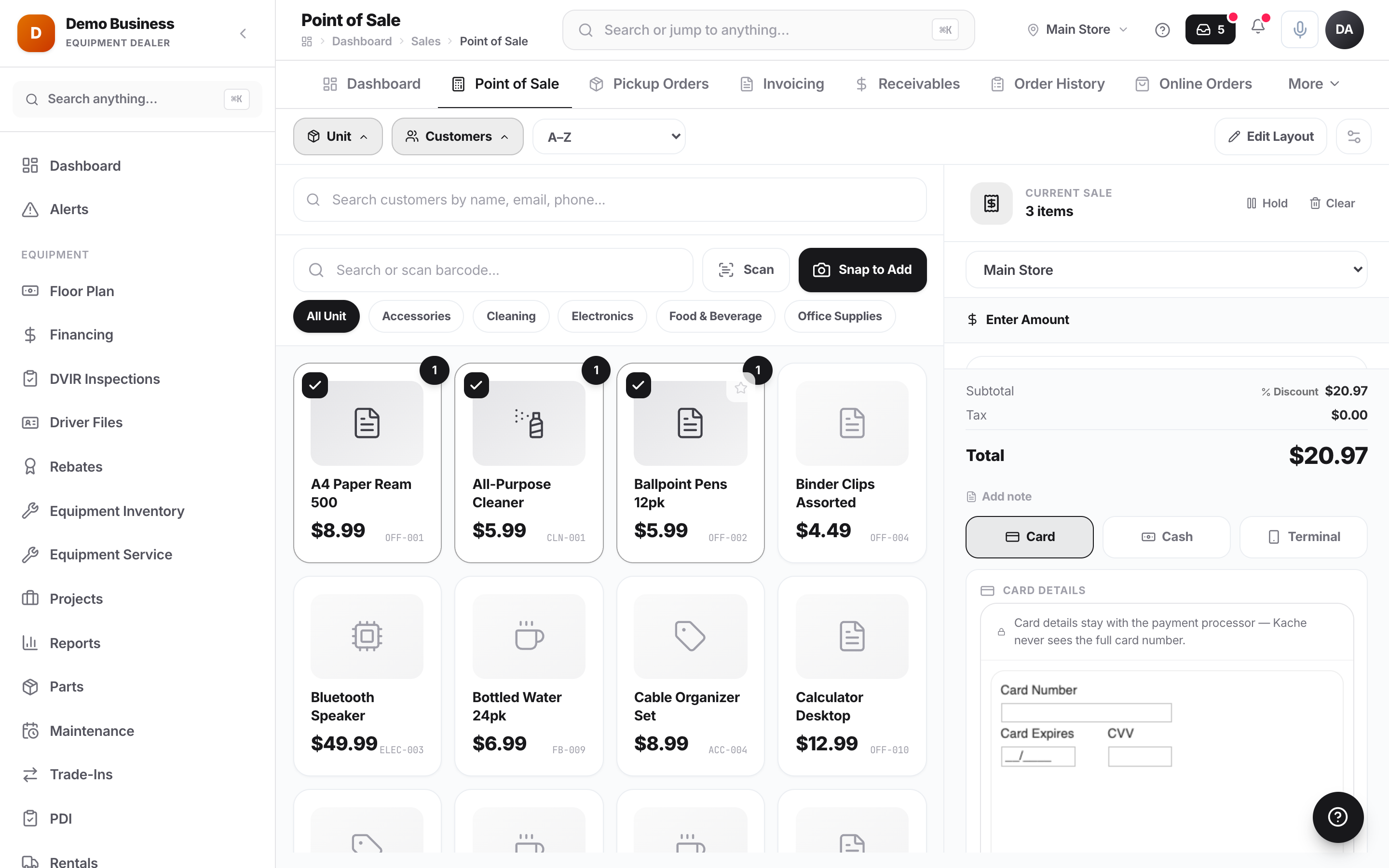 Kache Register point-of-sale checkout screen